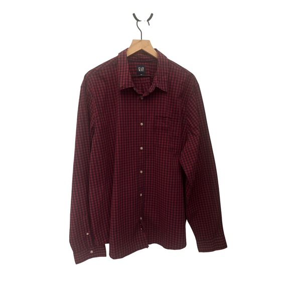 GAP Mens XXL Button Down Shirt Long Sleeve Red Black Checkered Plaid - Picture 1 of 10